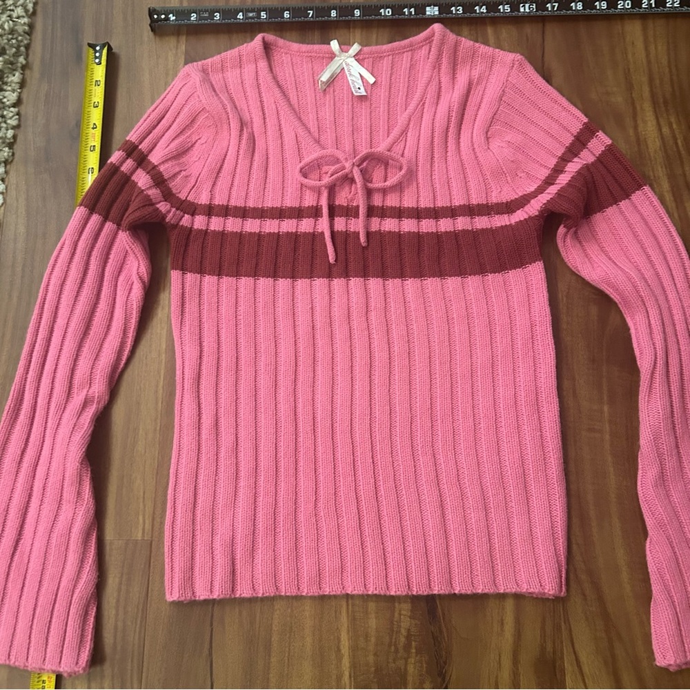 Derek Heart Pink Ribbed Striped Sweater Top